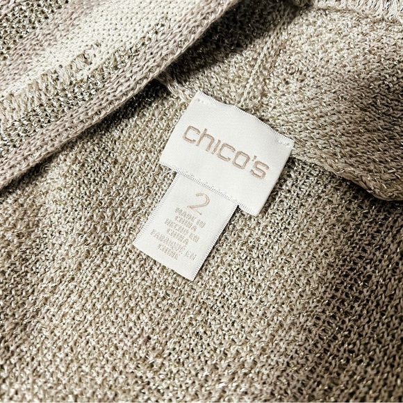 Chicos Women’s Large Open Cardigan Mid Sweater Gold Beige Shimmer Glitter EUC - Picture 6 of 9